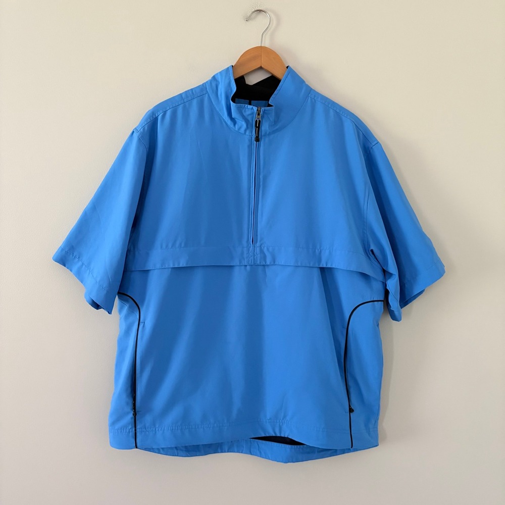 Cutter & Buck Windbreaker CB WindTec Large Blue Pullover Short Sleeve Half Zip
